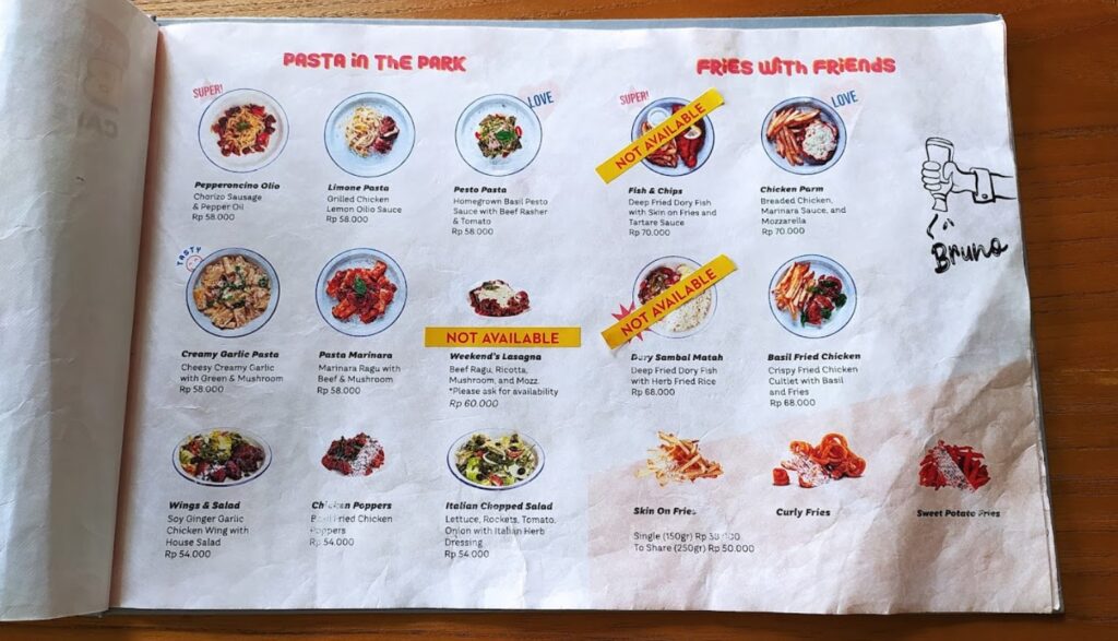 Harga Menu di Bruno Cafe in the Park